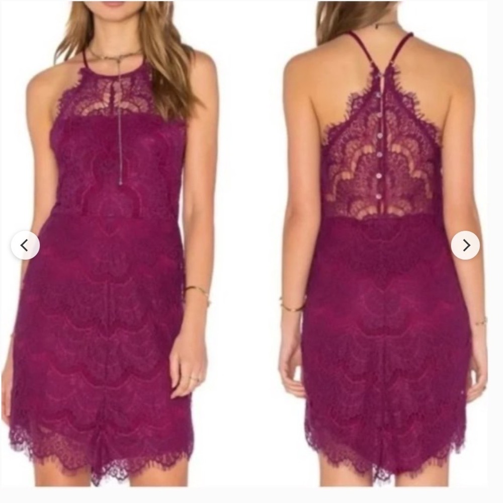 Free‎ People Intimately Lace Mini Dress Magenta Pink Halter Neck Size XS